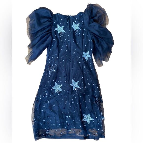 Holiday Black tule dress with sequin stars, back zipper, - Picture 3 of 15